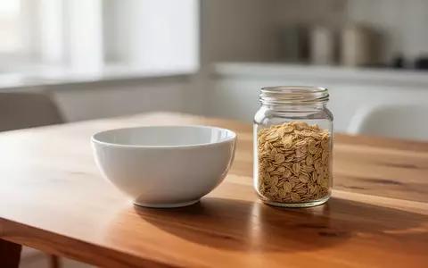 Eine Schale mit Sojaflocken auf einem Holztisch in einer hellen, minimalistischen Küche bei natürlichem Tageslicht. - Foto: über boerse-global.de