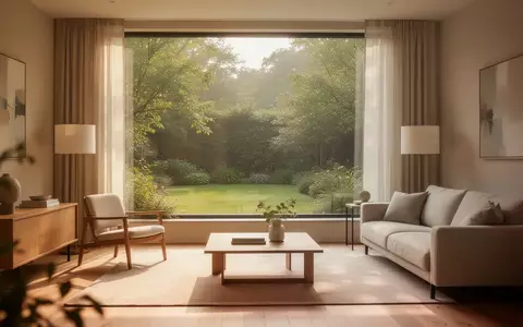 Ein lichtdurchfluteter, ruhiger Wohnraum mit Blick in einen grünen Garten, der eine Atmosphäre von häuslicher Geborgenheit vermittelt. - Foto: über boerse-global.de