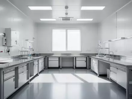 Ein minimalistisches, leeres Labor mit sterilen Oberflächen und klaren architektonischen Linien bei Tageslicht. - Foto: über boerse-global.de