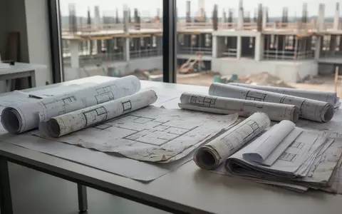 Alte Baupläne auf einem Architektentisch vor einem modernen Baustellenhintergrund. - Foto: über boerse-global.de