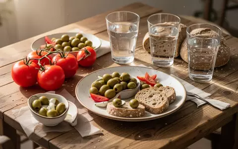 Ein hölzerner Tisch mit frischen, gesunden Lebensmitteln wie Tomaten und Oliven im natürlichen Licht. - Foto: über boerse-global.de