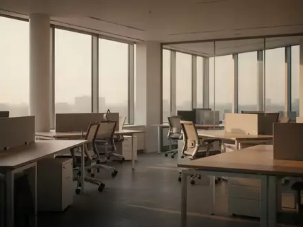 Ein minimalistisches, modernes Büro mit leeren Schreibtischen und natürlichem Lichteinfall. - Foto: über boerse-global.de