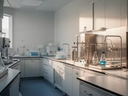 Ein minimalistisches, modernes klinisches Labor mit sauberen Edelstahloberflächen in natürlichem Licht. - Foto: über boerse-global.de