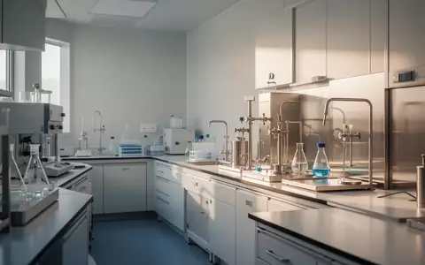 Ein minimalistisches, modernes klinisches Labor mit sauberen Edelstahloberflächen in natürlichem Licht. - Foto: über boerse-global.de