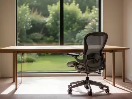 Ein minimalistisch eingerichtetes Homeoffice mit leerem Schreibtisch und Blick in einen sonnigen Garten. - Foto: über boerse-global.de