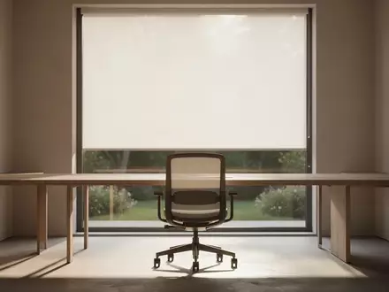 Ein minimalistischer, moderner Arbeitsplatz mit natürlichem Licht und einem leeren Stuhl vor einem Fenster. - Foto: über boerse-global.de