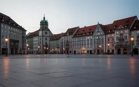 Ein leerer, gepflasterter Platz in München in der Dämmerung mit traditioneller Architektur im Hintergrund. - Foto: über boerse-global.de