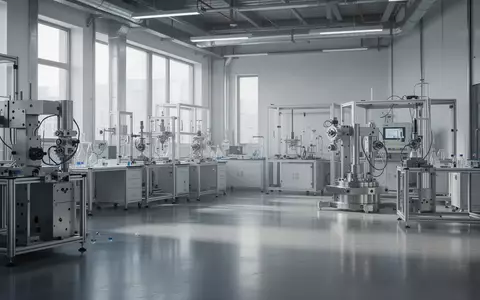 Ein minimalistisches, modernes Industrielabor mit metallischen Oberflächen und hellem Tageslicht. - Foto: über boerse-global.de