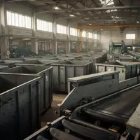 Industrielle Sortieranlage mit leeren Metallcontainern und Förderbändern in einer Lagerhalle. - Foto: über boerse-global.de