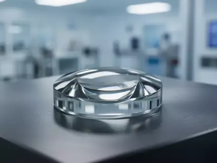 Ein präzises optisches Linsenelement auf einer metallischen Oberfläche in einer sterilen Produktionsumgebung. - Foto: über boerse-global.de