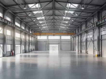 Weite, moderne Industriehalle mit klaren Linien und natürlichem Lichteinfall ohne Personen. - Foto: über boerse-global.de