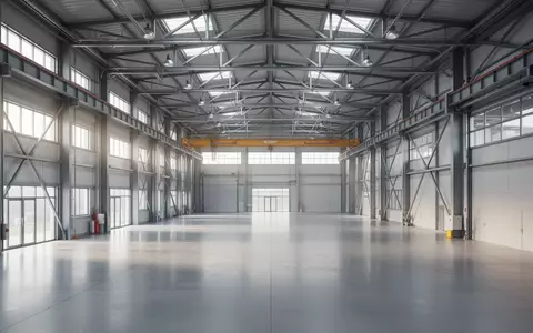 Weite, moderne Industriehalle mit klaren Linien und natürlichem Lichteinfall ohne Personen. - Foto: über boerse-global.de