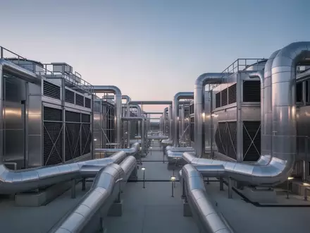 Moderne, großflächige industrielle Kühlinfrastruktur aus Metall in einer sterilen, technologisch fortschrittlichen Umgebung. - Foto: über boerse-global.de