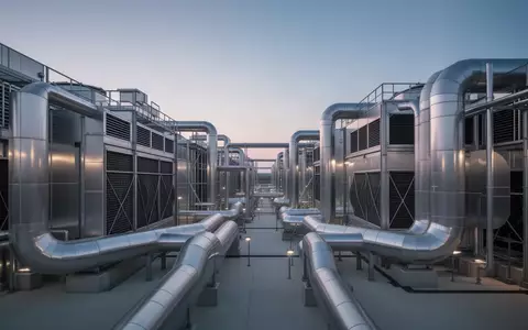 Moderne, großflächige industrielle Kühlinfrastruktur aus Metall in einer sterilen, technologisch fortschrittlichen Umgebung. - Foto: über boerse-global.de