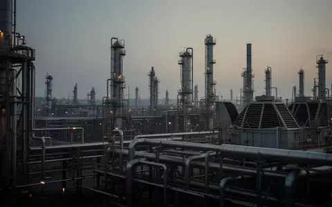 Industrielle Raffinerieanlage mit komplexen Rohrleitungen und Destillationstürmen bei Dämmerung - Foto: über boerse-global.de