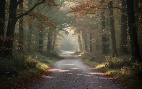 Ein einsamer, von Bäumen gesäumter Waldweg in den Surrey Hills bei herbstlichem Tageslicht. - Foto: über boerse-global.de