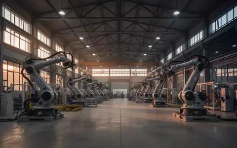 Weite, menschenleere Industriehalle mit großen Fertigungsmaschinen in einer modernen Produktionsanlage. - Foto: über boerse-global.de