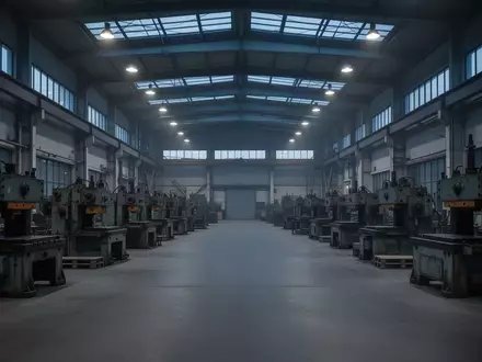 Eine weitläufige, menschenleere Industriehalle mit großen Maschinen in einer ruhigen, atmosphärischen Beleuchtung. - Foto: über boerse-global.de