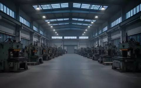 Eine weitläufige, menschenleere Industriehalle mit großen Maschinen in einer ruhigen, atmosphärischen Beleuchtung. - Foto: über boerse-global.de