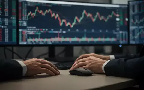 Nahaufnahme einer Hand an einem Schreibtisch vor einem unscharfen Monitor mit Finanzmarktdaten. - Foto: über boerse-global.de