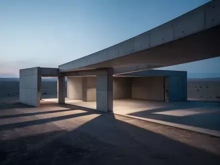 Minimalistische Betonarchitektur in einer weiten Landschaft bei Dämmerung, die Ruhe und strukturelle Stabilität vermittelt. - Foto: über boerse-global.de