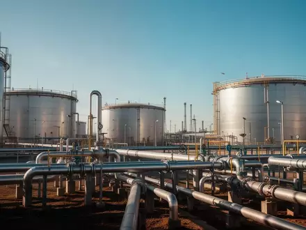 Moderne Industrieanlagen der Energieinfrastruktur mit Öltanks und Pipelines bei klarem Himmel. - Foto: über boerse-global.de