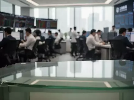 Ein verschwommener Blick auf ein modernes Handelszentrum mit Fokus auf einen leeren Schreibtisch im Vordergrund. - Foto: ĂĽber boerse-global.de