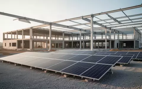 Ein Rohbau eines Ausbildungszentrums mit installierten Photovoltaikanlagen auf einer Baustelle bei Tageslicht. - Foto: über boerse-global.de