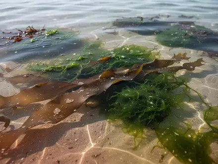 Frische Meeresalgen unter der Wasseroberfläche in natürlichem Licht. - Foto: über boerse-global.de