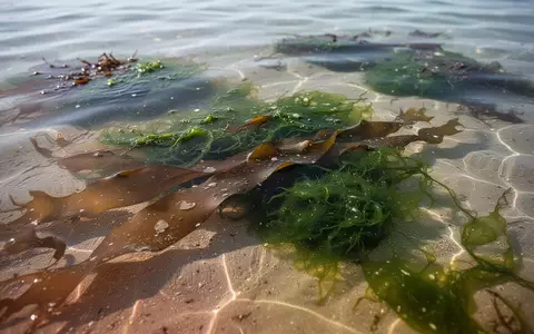 Frische Meeresalgen unter der Wasseroberfläche in natürlichem Licht. - Foto: über boerse-global.de