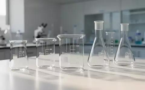 Leere, hochwertige Laborgläser auf einem weißen Tisch in einer modernen, neutralen Laborumgebung bei natürlichem Licht. - Foto: über boerse-global.de