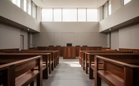Ein minimalistischer, leerer Gerichtssaal mit polierten Holzbänken und hellem Tageslicht. - Foto: über boerse-global.de