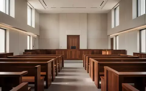 Ein minimalistischer Gerichtssaal mit polierten Holzbänken und hellem Tageslicht, das durch hohe Fenster fällt. - Foto: über boerse-global.de