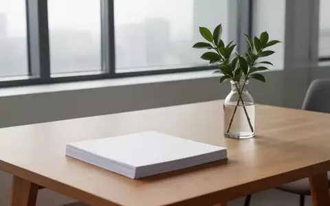 Ein minimalistischer Schreibtisch mit Papierstapel und einer Pflanze in einem hellen, lichtdurchfluteten Arbeitszimmer. - Foto: über boerse-global.de