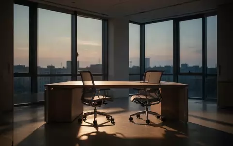 Ein leeres, modernes Büro bei Dämmerung mit natürlichem Licht, das eine ruhige und aufgeräumte Arbeitsumgebung darstellt. - Foto: über boerse-global.de