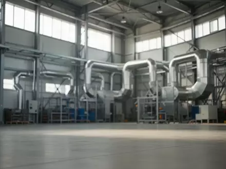 Moderne industrielle Fertigungshalle mit Belüftungssystemen und metallischen Strukturen in einer Arbeitsumgebung. - Foto: über boerse-global.de