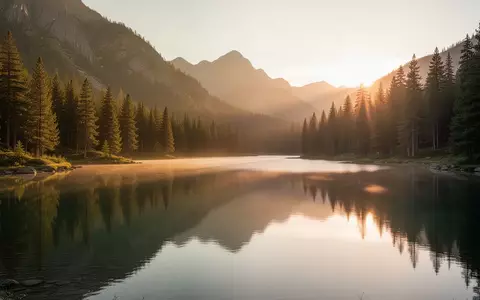 Ein ruhiger Bergsee in einer von Nadelwäldern umgebenen Landschaft bei Sonnenuntergang als Symbol für Erholung. - Foto: über boerse-global.de