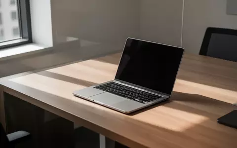 Ein minimalistischer Büroarbeitsplatz mit einem Laptop auf einem Holztisch bei natürlichem Tageslicht. - Foto: über boerse-global.de