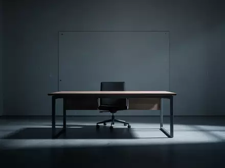 Ein minimalistisch eingerichtetes, leeres Büro mit kühler Beleuchtung und Schattenwurf, das eine Atmosphäre digitaler Unsicherheit vermittelt. - Foto: über boerse-global.de