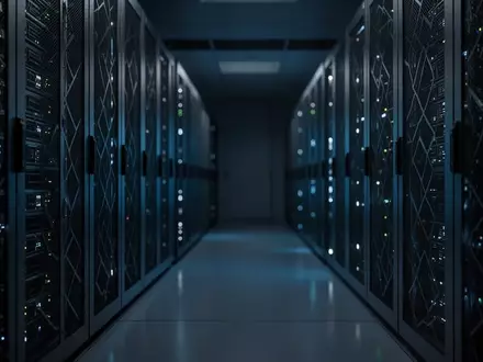 Dunkler Serverraum mit metallischen Schaltschränken und subtilen Status-LEDs in einer sterilen, technologischen Umgebung. - Foto: über boerse-global.de