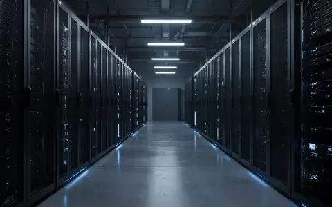 Reihen von dunklen Server-Racks in einem modern beleuchteten Rechenzentrum. - Foto: über boerse-global.de