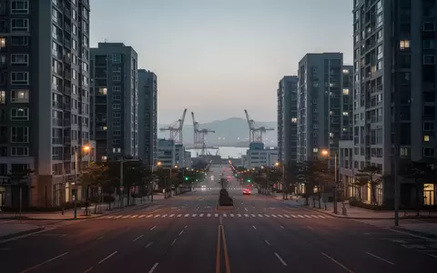 Nächtliche Stadtansicht von Busan mit modernen Wohngebäuden und Hafenkränen in der Dämmerung. - Foto: über boerse-global.de