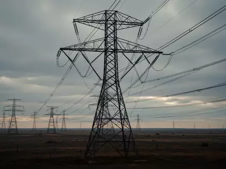 Hochspannungsmast einer Freileitung in einer weiten, flachen Landschaft unter bedecktem Himmel. - Foto: über boerse-global.de