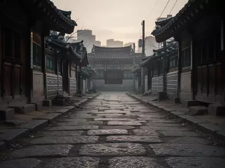 Leere, schattige Gassen in einem traditionellen koreanischen Viertel wĂ€hrend der AbenddĂ€mmerung. - Foto: ĂŒber boerse-global.de