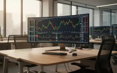 Ein moderner, aufgeräumter Arbeitsplatz mit Finanzcharts auf einem Monitor in einem hellen Büro. - Foto: über boerse-global.de