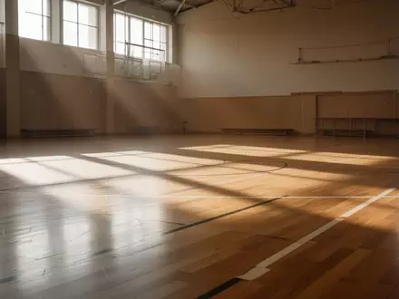 Ein leerer, sonnendurchfluteter Sportboden in einer Turnhalle mit natürlichen Lichtverhältnissen. - Foto: über boerse-global.de