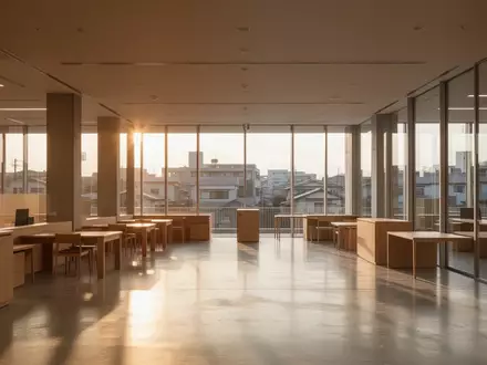 Ein minimalistisches, modernes Bürogebäude in Japan mit hellen Holzmöbeln und natürlichem Lichteinfall. - Foto: über boerse-global.de