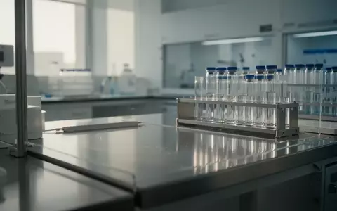 Ein minimalistisch gestalteter, heller Laborraum mit sterilen Oberflächen und Glasgefäßen in einer klinischen Forschungsumgebung. - Foto: über boerse-global.de