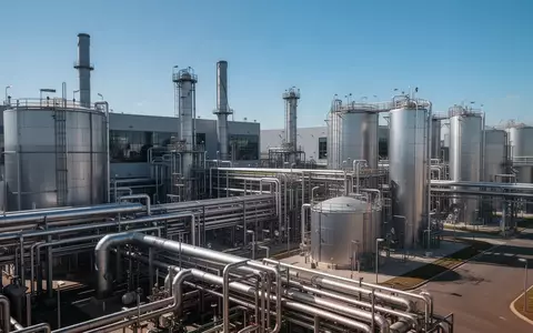 Moderne Chemieanlage mit Industrieanlagen und Lagertanks bei klarem Himmel. - Foto: über boerse-global.de