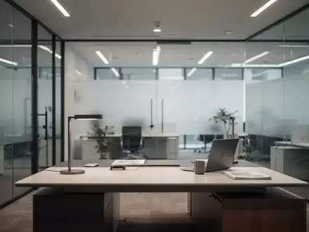 Modernes, minimalistisches Bürointerieur mit professioneller Beleuchtung und Fokus auf eine hochwertige Arbeitsumgebung. - Foto: über boerse-global.de